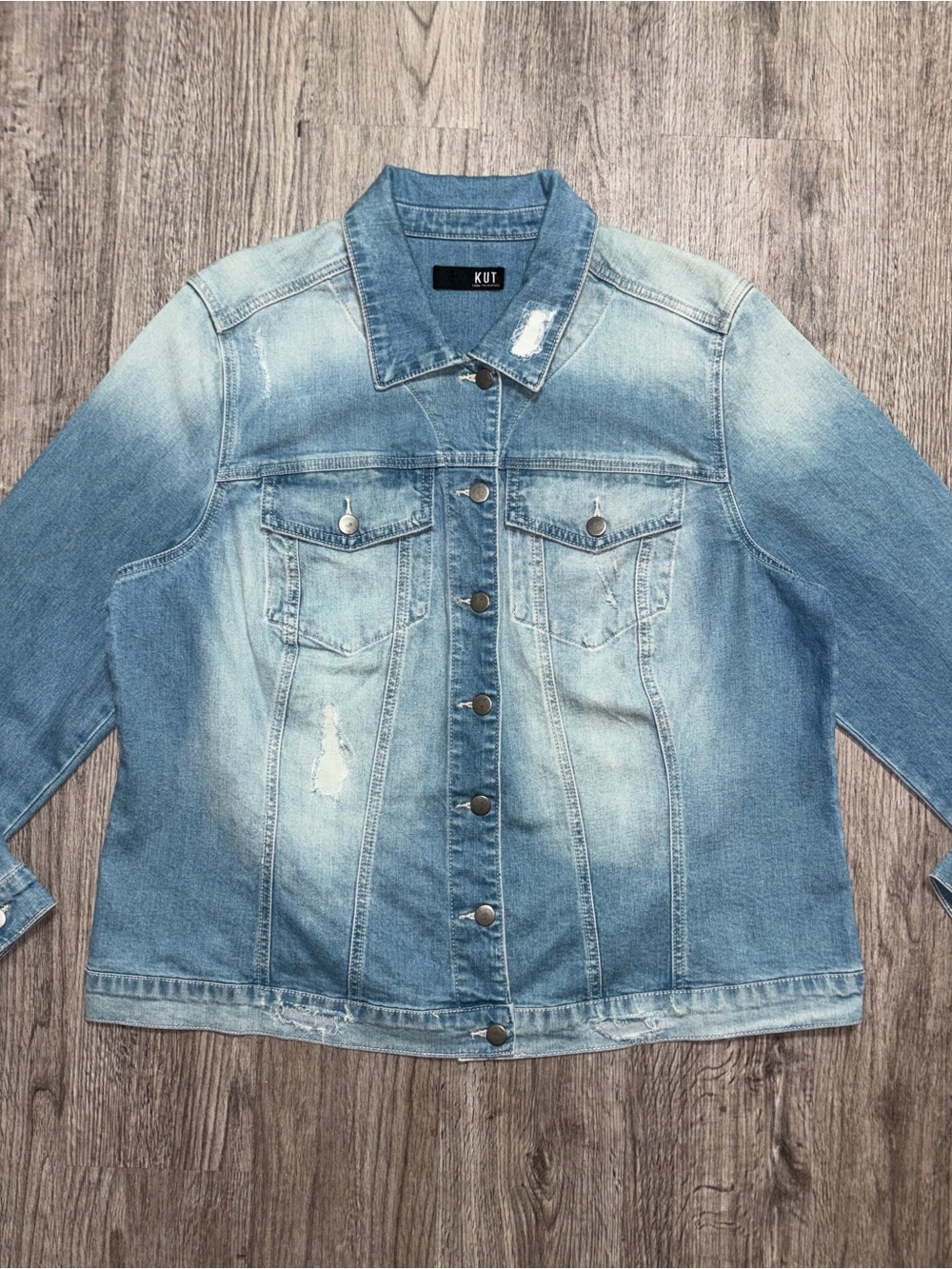 KUT From The Kloth Lily Denim Jacket Womens 2X Light Wash Distressed Jean Jacket